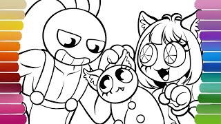 LOVE STORY POMNI & JAX, BUT CAT FAMILY Coloring Pages / How to Color The Amazing Digital Circus