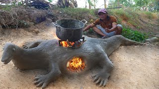 Techniques of making clay wood stoves sculpting handmade  Komodo animal beautiful and effective 100%