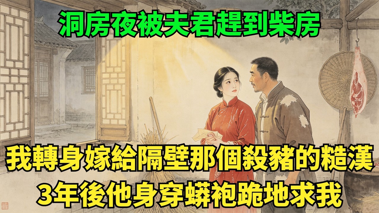 洞房夜被夫君趕到柴房，繼女潑我洗腳水？我轉身嫁給隔壁那個殺豬的糙漢，三年後他身穿蟒袍跪地求我：夫人，朕知錯了#民間故事#善有善報#爲人處世#故事分享