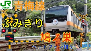 【踏切】鳩ノ巣駅前踏切２　JR青梅線　Japan Railway crossing JR Ome LINE RAILWAY(Tokyo japan)