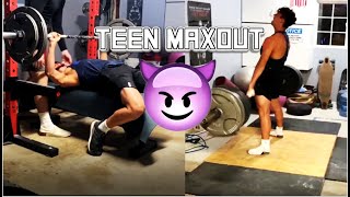 TEEN POWERLIFTING MAXOUT | 405lb Deadlift PR at 15 | 340lb Squat max| 185lb Bench max!