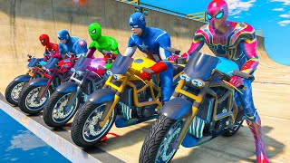 SUPERHERO Competition Challenge Spiderman, Hulk & LUFFY GEAR 5 Motorbike Jump over the Ocean #971