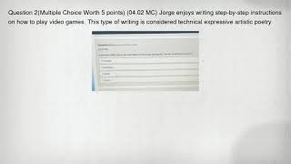 Question 2(Multiple Choice Worth 5 points) (04.02 MC) Jorge enjoys writing step-by-step instructions