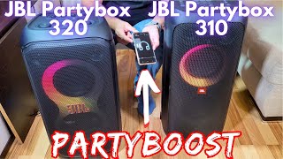 Can you pair JBL Partybox 320 and JBL Partybox 310 via PARTYBOOST or Auracast? How to connect them?