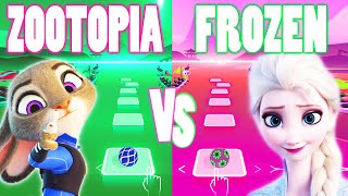 Zootopia Try Everything VS Frozen 2 Elsa Into The Unknown - Tiles Hop EDM Rush!