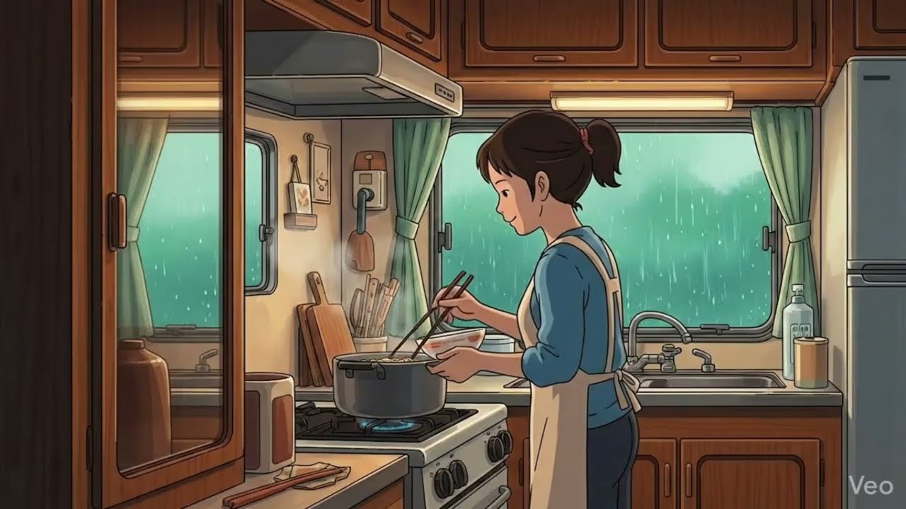 Rainy Day in a Mobile Home 🌧️ Cozy Family Moment | Ghibli Style Animation