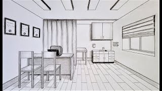 How to draw a room in one point perspective, doctor office