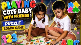 🧩Cute Baby Playing Puzzle Board Game with Friends| Learn ABC&123 |Fun Kids Learning Activity#shorts  screenshot 5