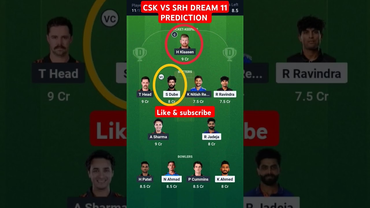 CSKVSSRH Dream 11 prediction 