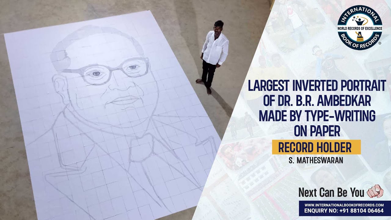 LARGEST INVERTED PORTRAIT OF Dr B R AMBEDKAR MADE BY TYPE WRITING ON ...