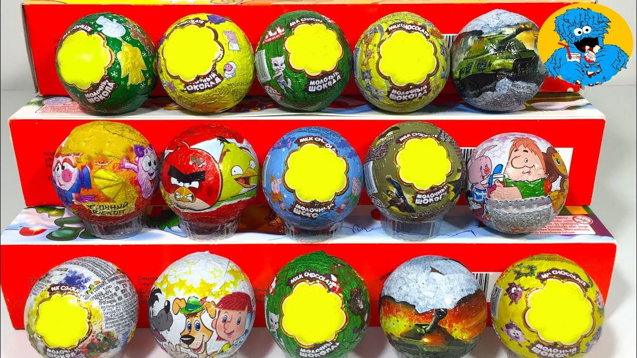 kinder сюрприз на русском языке 15 Игрушек Шаров Сюрпризов,Unboxing Surprise Eggs Angry Birds,Peppa Pig,Смешарики