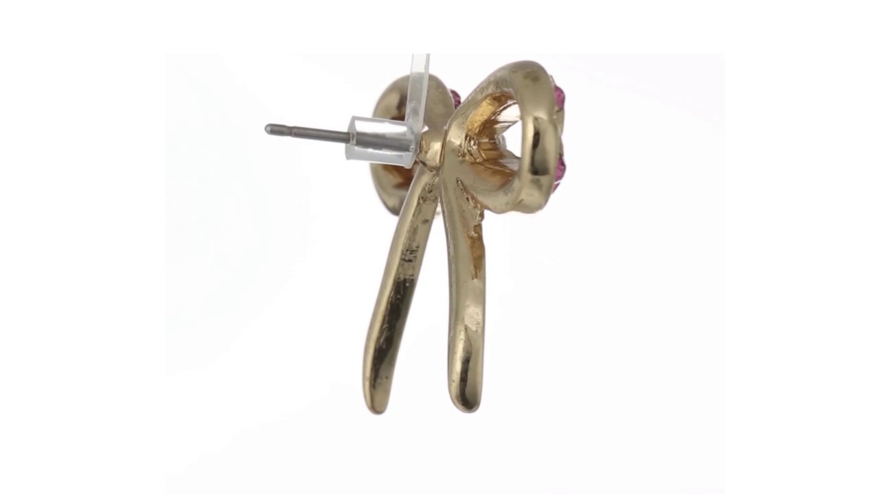 Betsey Johnson Pink/Gold Bow Button Earrings SKU:8834799