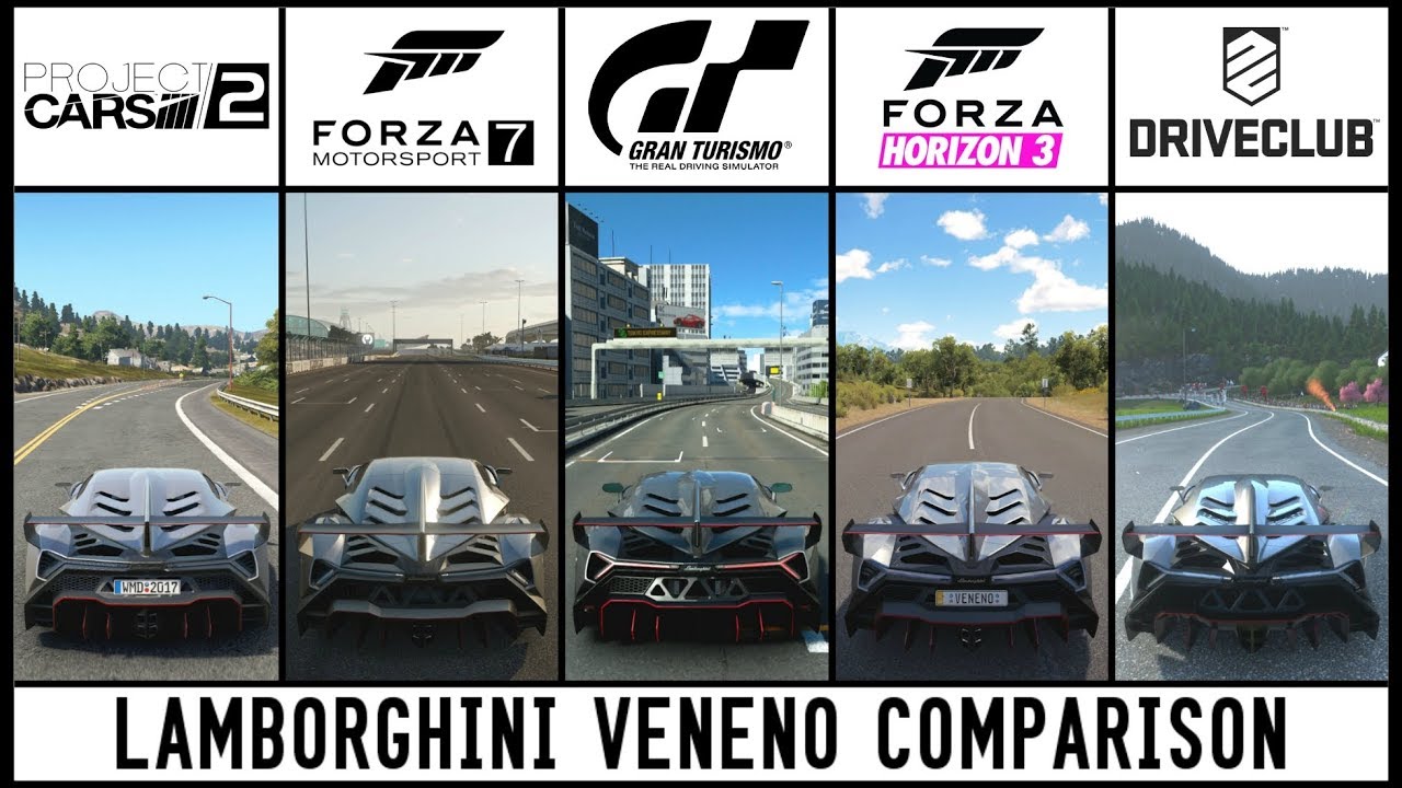 GT SPORT vs PCARS 2 vs FORZA 7 vs HORIZON 3 vs DRIVECLUB - Lamborghini Veneno