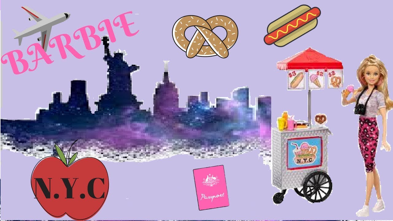 Barbie NYC Hot dog cart Pink passport  playset unboxing and review