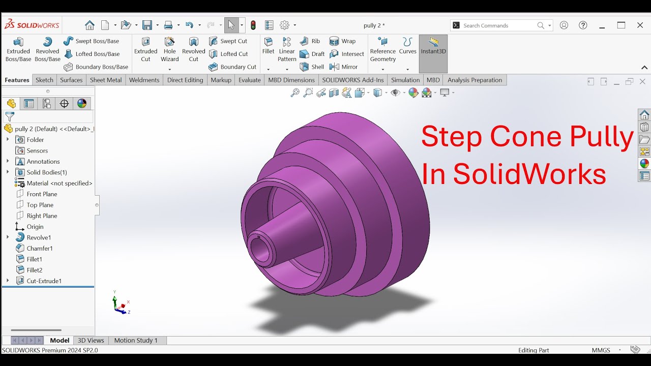 SolidWorks Tutorial Step Cone Pully | How to Use Revolve Command in ...