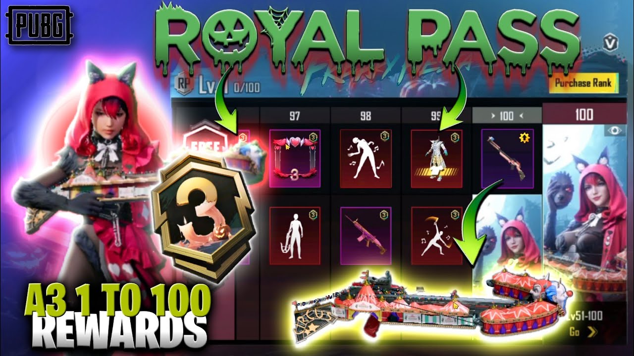 A3 Royal Pass 1 To 100 Rewards, 100 RP OUTFIT, Next Upgrade Weapon, New Victory Emote, Release date
