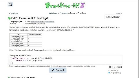 Java Practice It || 3.9 lastDigit || method basics, parameters, return, math.