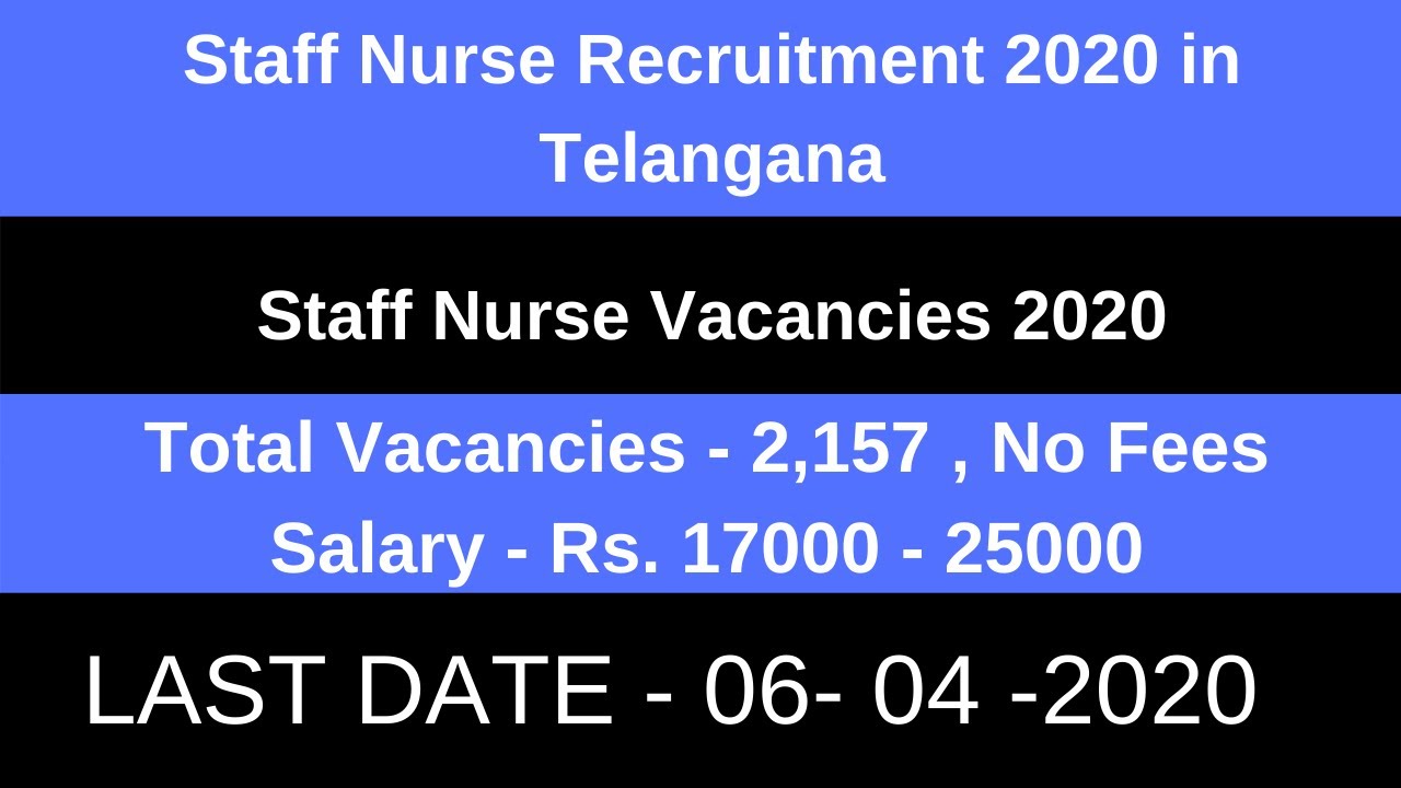 Staff Nurse Recruitment 2020 in Telangana | Staff Nurse Vacancy in Telangana | TS Health Dept Jobs