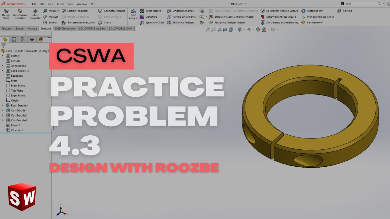 CSWA Practice Problem 4.3 Solution | SolidWorks Exam Guide
