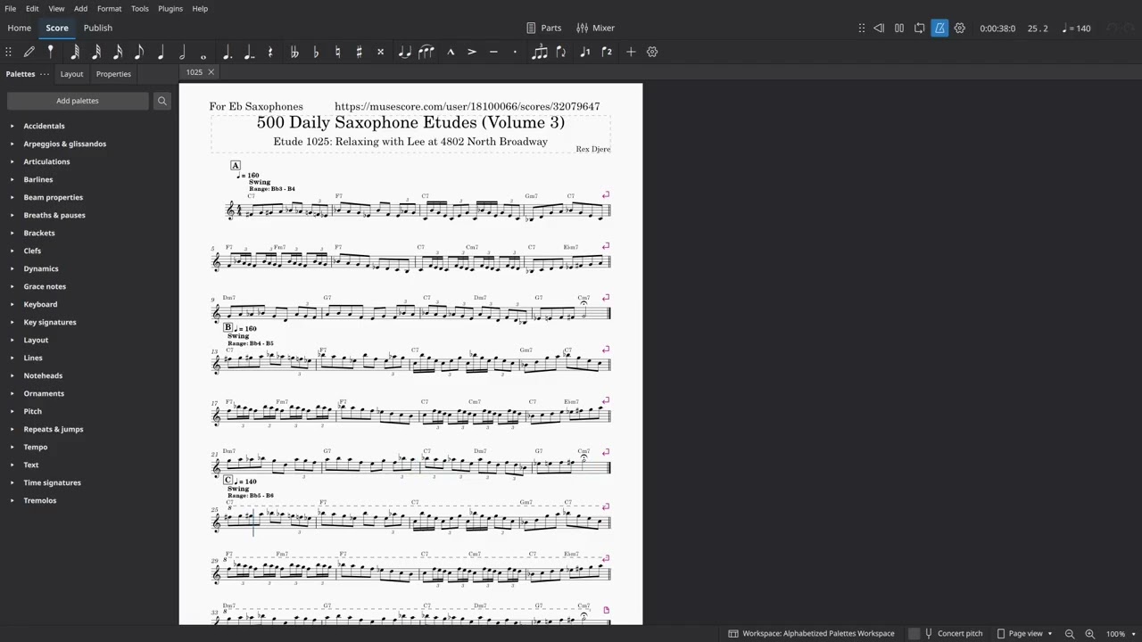 Saxophone Etude 1025 - Rex Djere