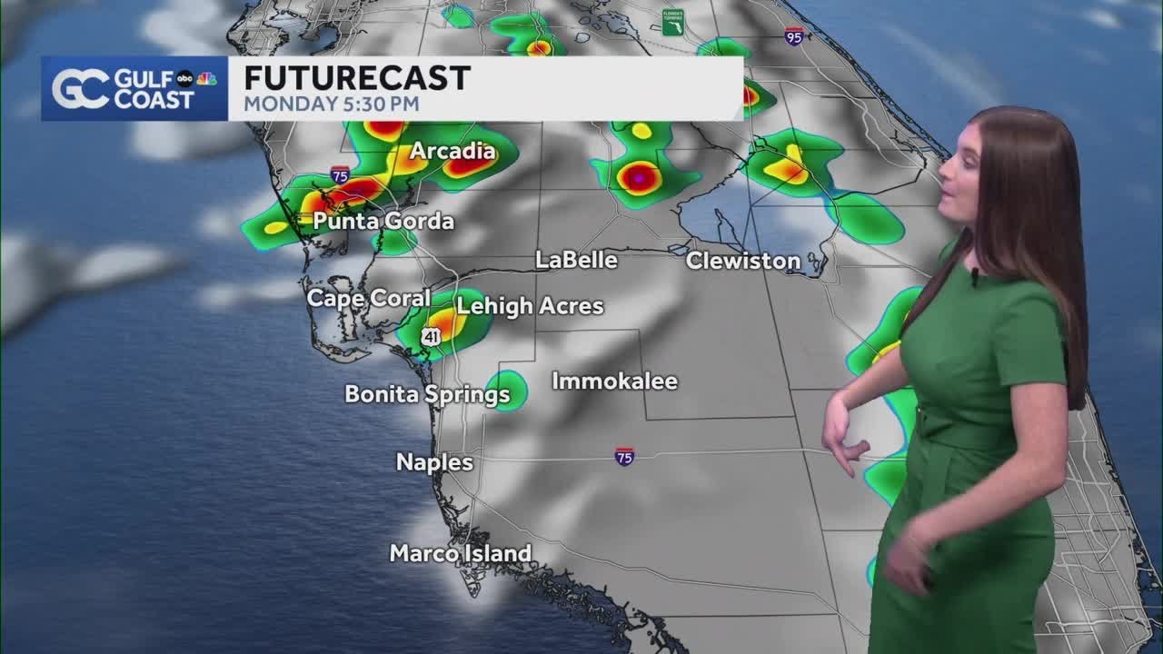 Scattered storms possible again Monday after a hot and humid day - YouTube