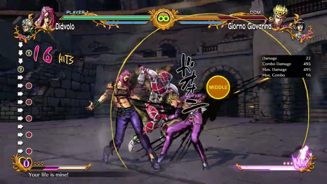 【JoJo ASBR 】Diavolo | js.H | 650DMG | 2Bars | Anywhere | Solo