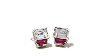 Jean Dousset 3.7ct Absolute] and Created Ruby Stud Earri...