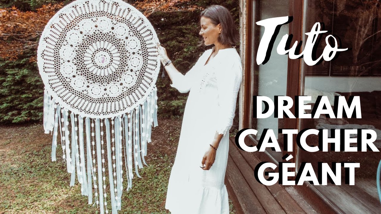 Attrape rêves Dreamcatcher geant en dentelle au crochet, coloris