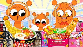 ASMR Mukbang Korean Food Spicy Noodles and Cheesy Tteokbokki Oren Family Sprunki