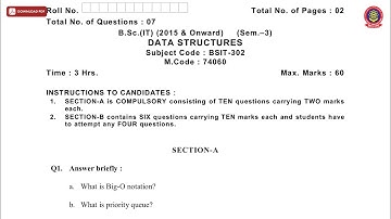 BSC 3RD SEM IT DATA STRUCTURES NOV 2019 | PTU
