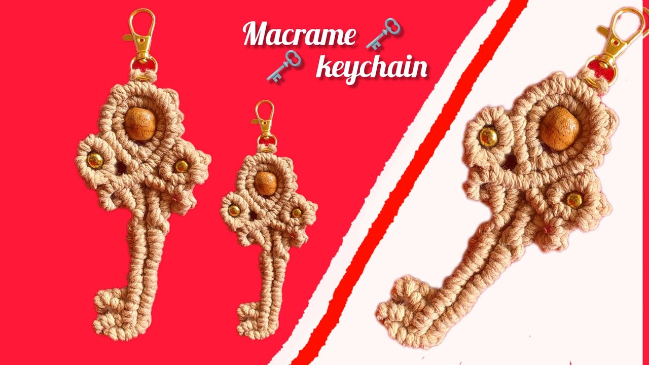 DIY macrame keychain tutorial 🗝️ Key shaped keychain Step by step ...