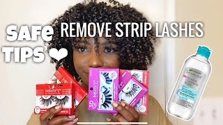 HOW TO REMOVE STRIP/FALSE LASHES | MICELLAR WATER HACK | SAFELY REMOVE EYELASHES