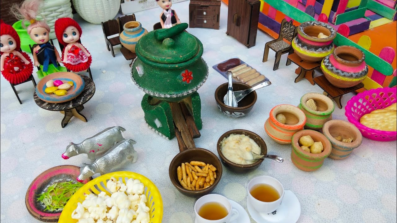 Relaxing ASMR Tea & Coffee Setup 🍵🍿Tiny Popcorn Biscuits | Soothing Village Vibes | Tiny Food Heaven