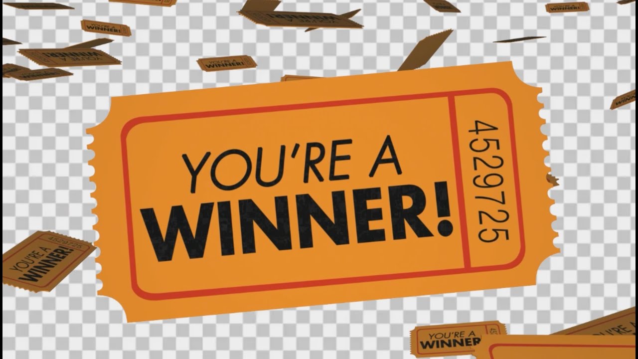 Youre a Winner Tickets Falling Win Contest Raffle Alpha Channel Transparent Background 3d Animation