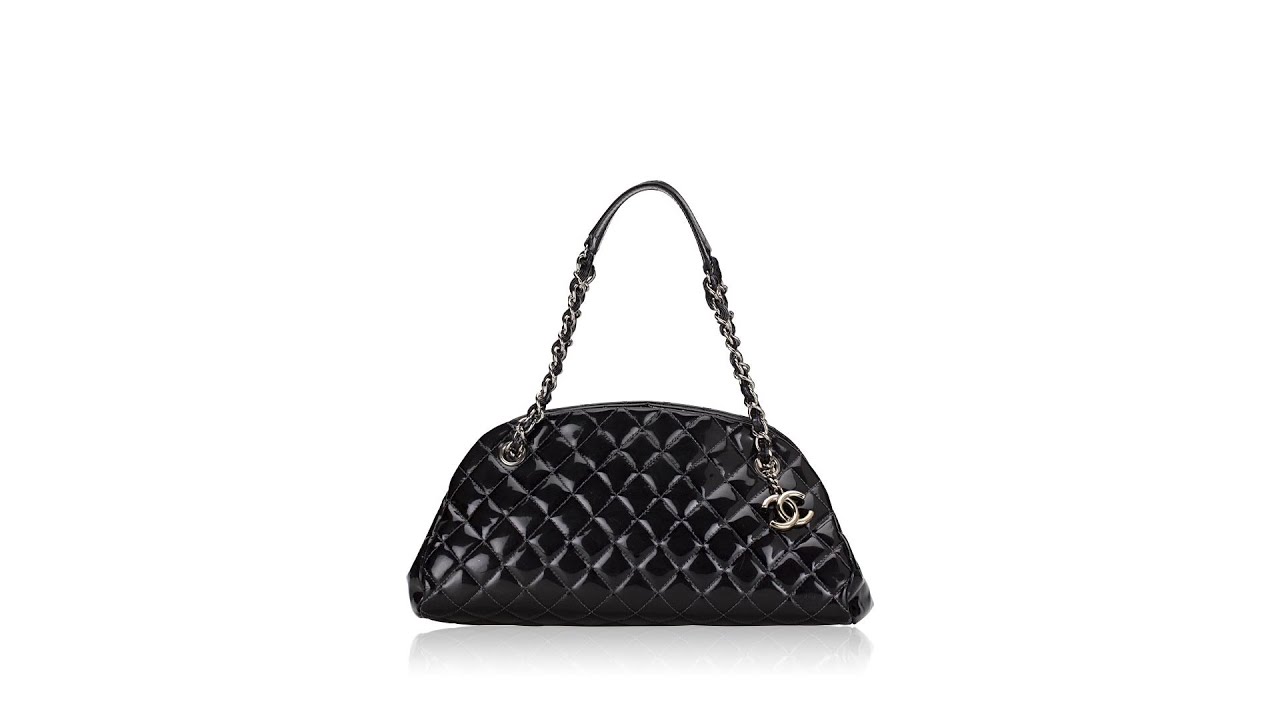 Authentic Chanel Black Patent Quilted Medium Just Mademoiselle