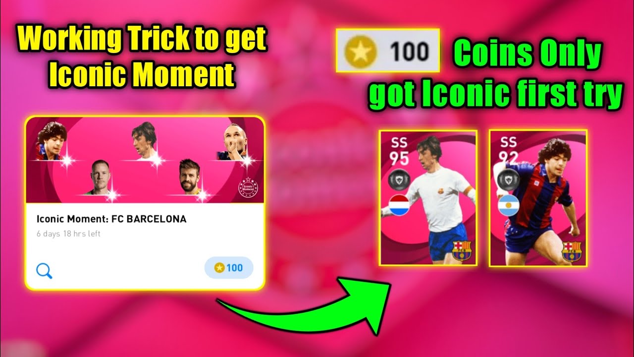 1000% working trick to get Iconic Moment Cruyff Maradona and Iniesta Barcelona Pack Pes 2021 Mobile