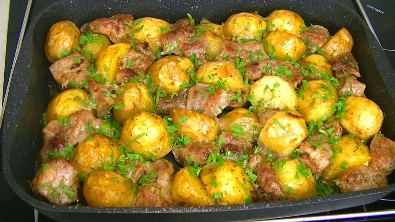 рецепт картошка с мясом в духовке на протвине