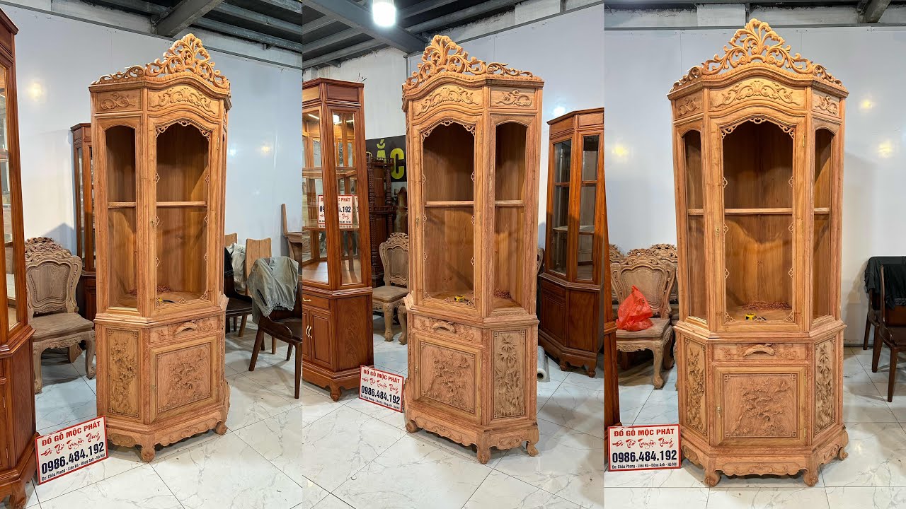 Tủ Góc 70 Gỗ Hương Đá Hàng Đục Tay | Lối Hàng Mộng Kỹ