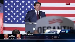 Florida Gov. Ron DeSantis speaks in Des Moines after finishing second in Iowa caucuses