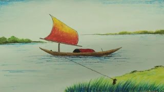 river draw boat drawn landscape easy simple painting pencil