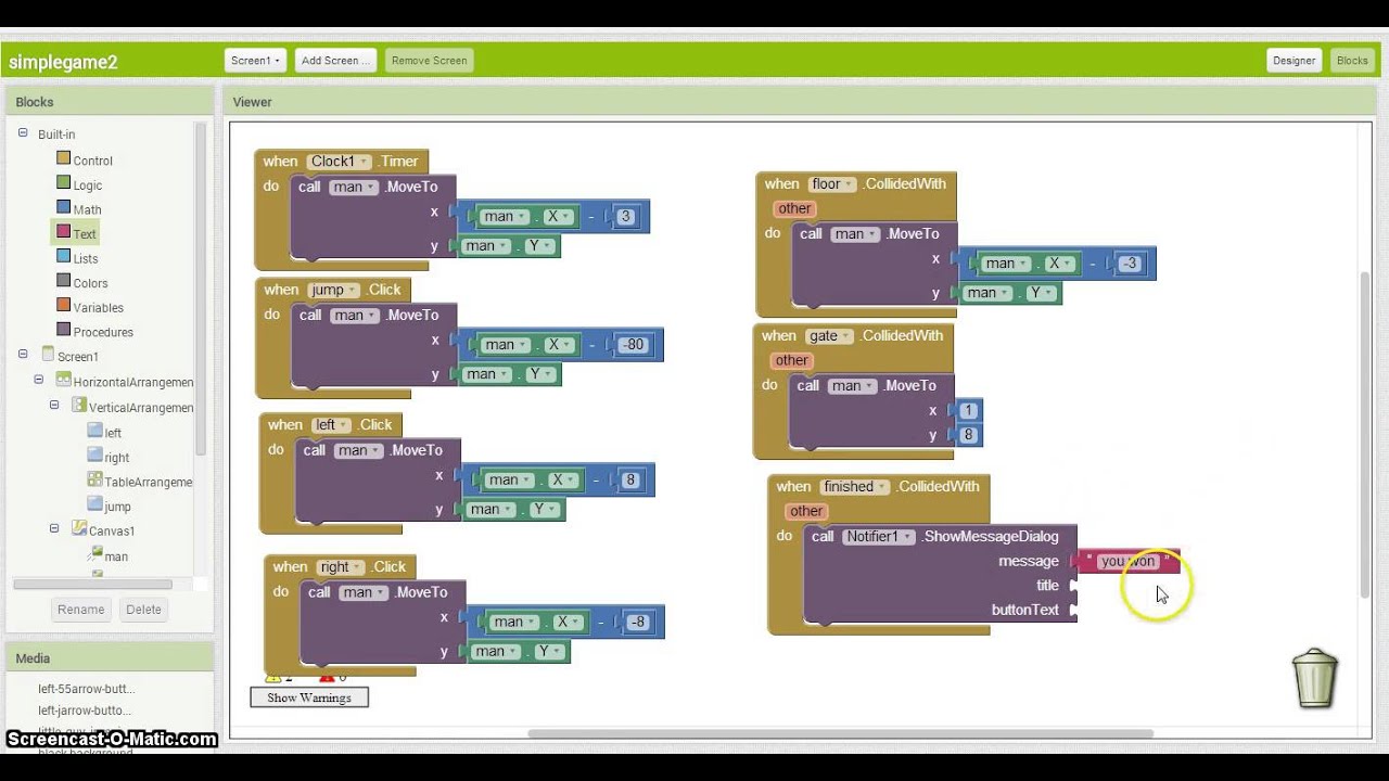 simple side scroll android app game tutorial - app inventor part 2/2