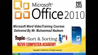 Lesson # 20 Sort & Sorting Microsoft Office Word Tutorial Urdu & Hindi