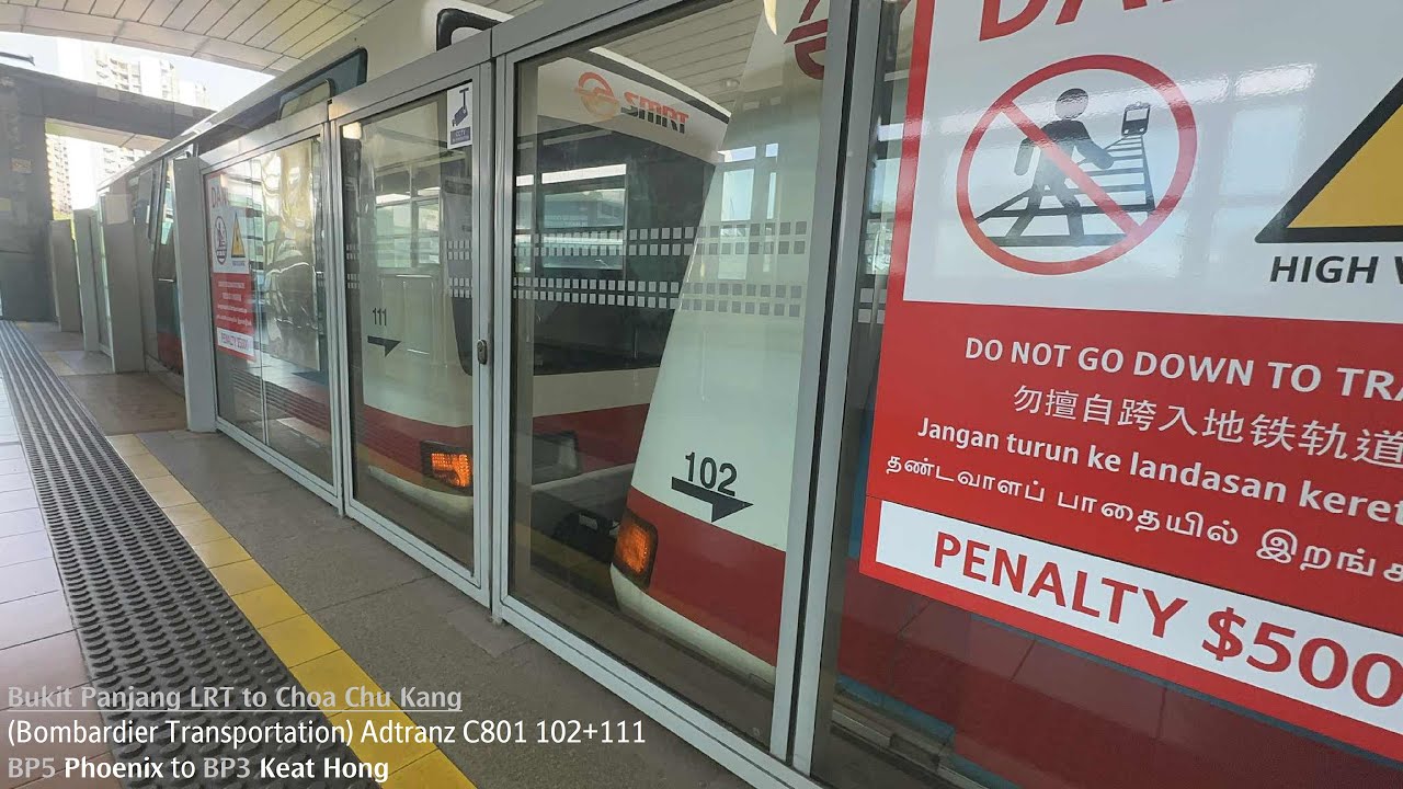 ⁴ᴷ [Only survivor pair?] SMRT Trains, BPLRT Train Ride [Phoenix → Keat Hong] - Adtranz C801 102+111