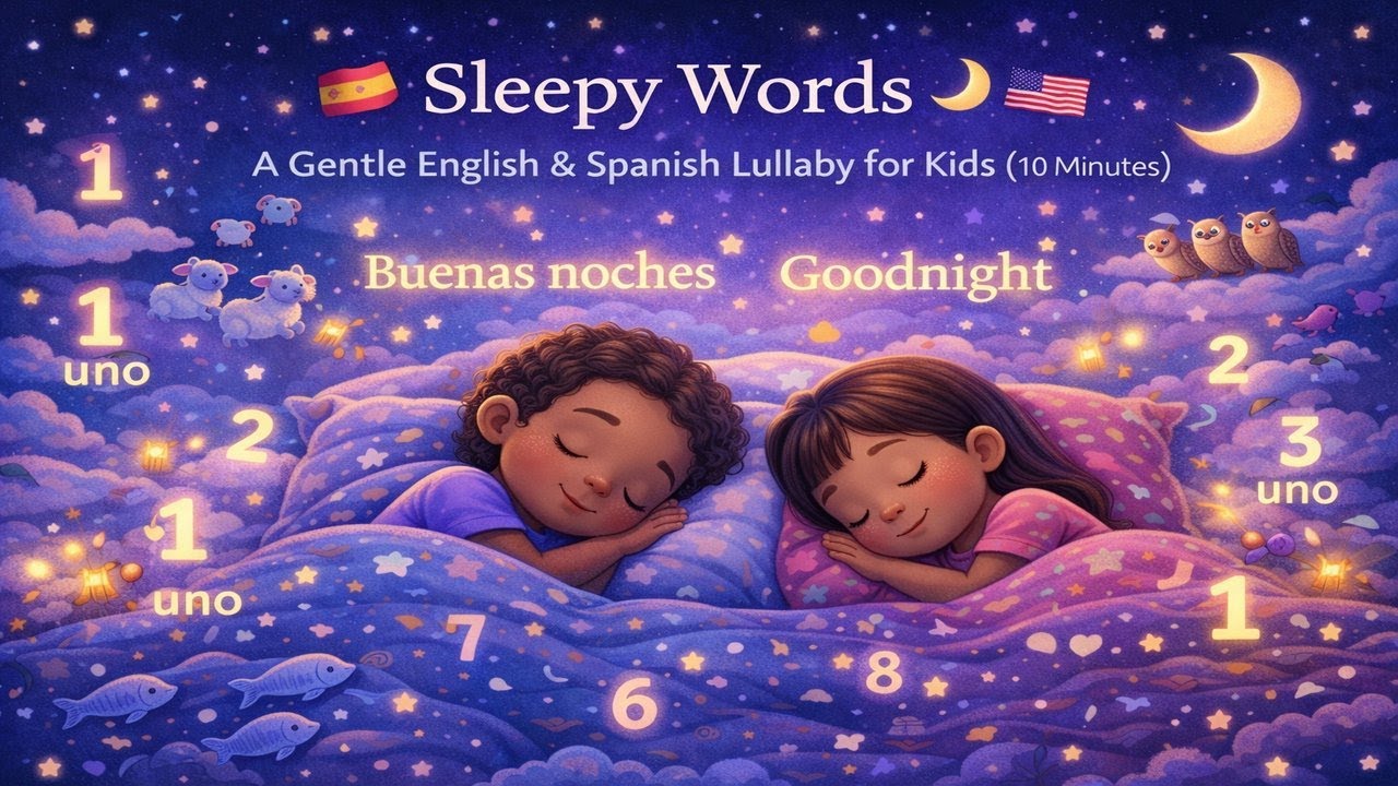 Sleepy Words 🌙 | Gentle English & Spanish Lullaby for Kids (10 Min Ages 3-6)