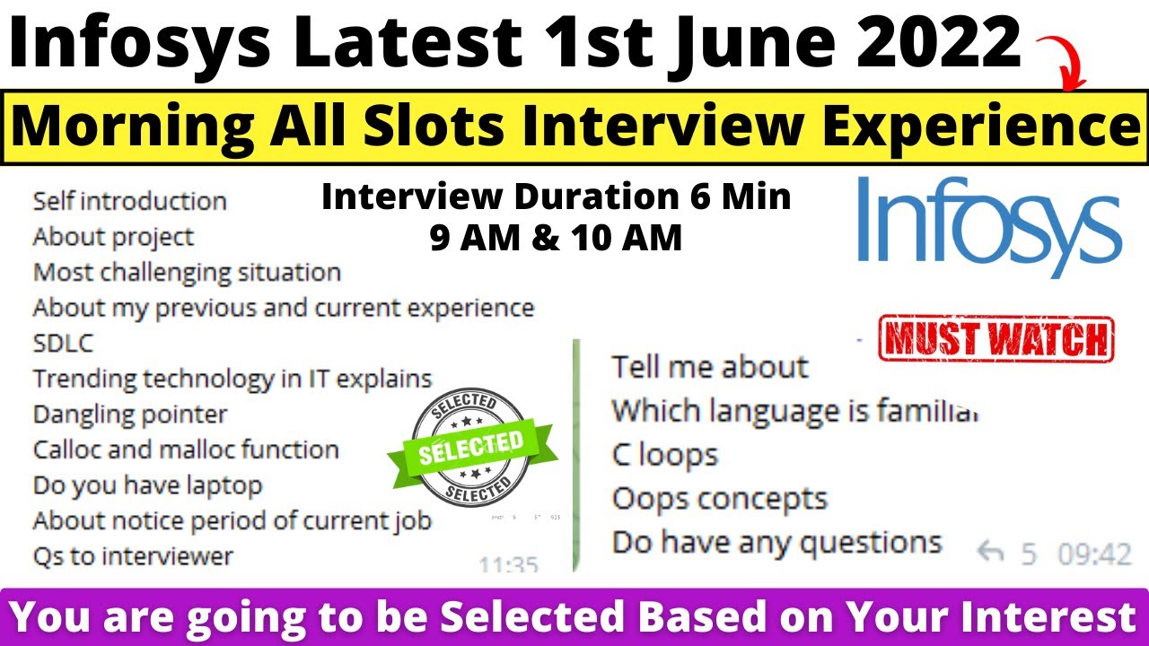 Infosys 1st June 2022 Actual Interview Experience | Morning All Slots ...
