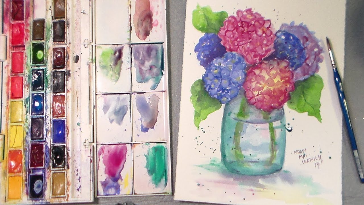 watercolor hydrangea tutorial - YouTube
