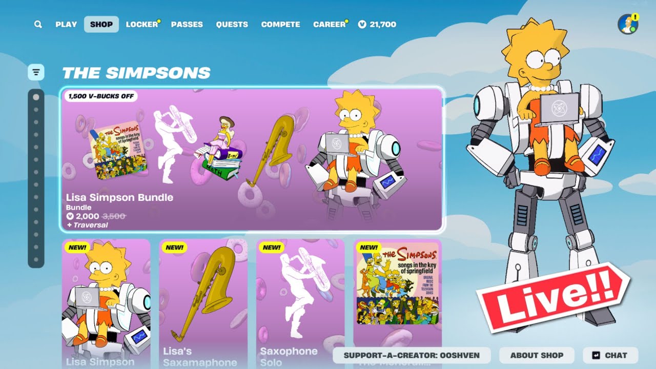🔴*NEW* FORTNITE LISA SIMPSON ITEM SHOP OUT NOW November 13! (Chapter 6 LIVE)