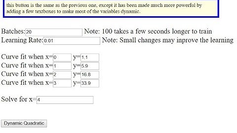 Solving a Quadratic using Machine Learning using Tensorflowjs and Javascript