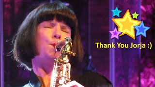 Video thumbnail of "Jorja Chalmers - Saxophonist Extraordinaire! 2 vid clips with Bryan Ferry, from Montreal, 2017."