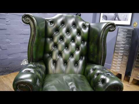 green-leather-queen-anne-wing-back-chesterfield-armchair